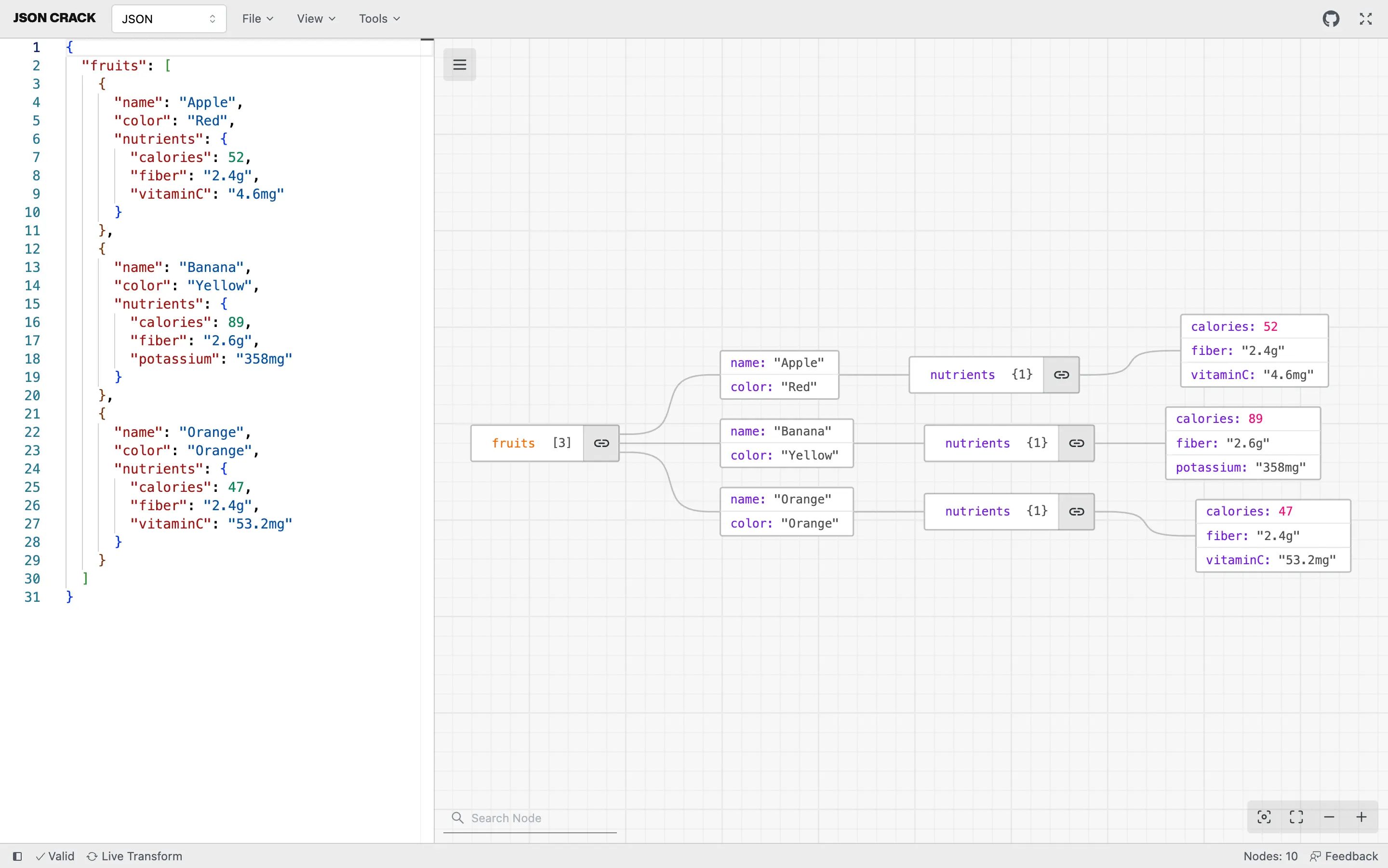 JSON Crack editor preview